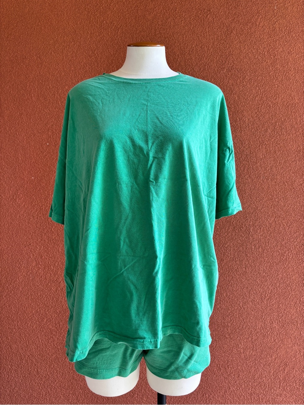 Green Cotton Boyfriend Tee and matching shorts- XL